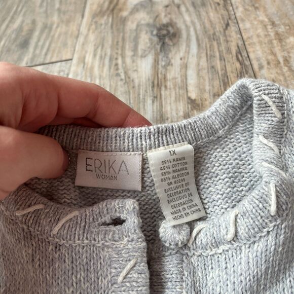 Vintage Ugly Christmas Sweater Cardigan Skiing Embroidered Knit Blue Granny XL - Picture 4 of 9